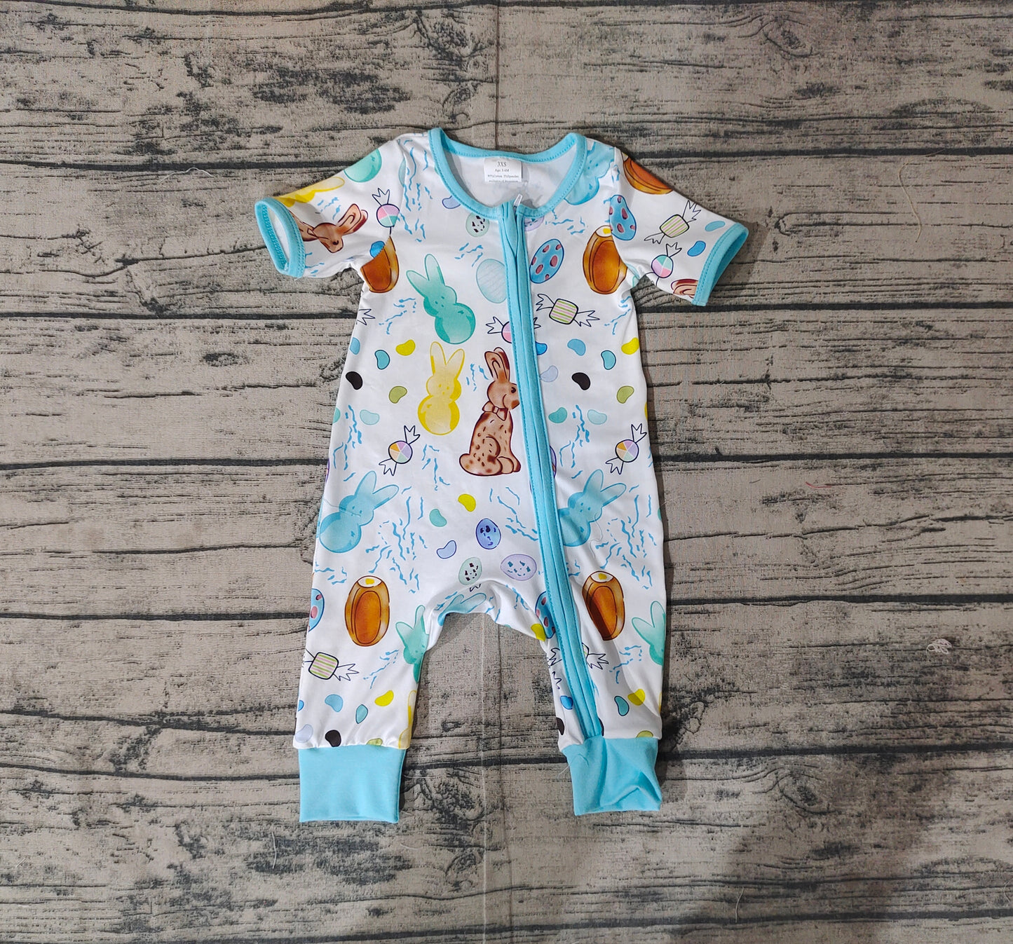 SR2713   Baby Infant Boys Easter Rabbits Zip Rompers  D 3.6