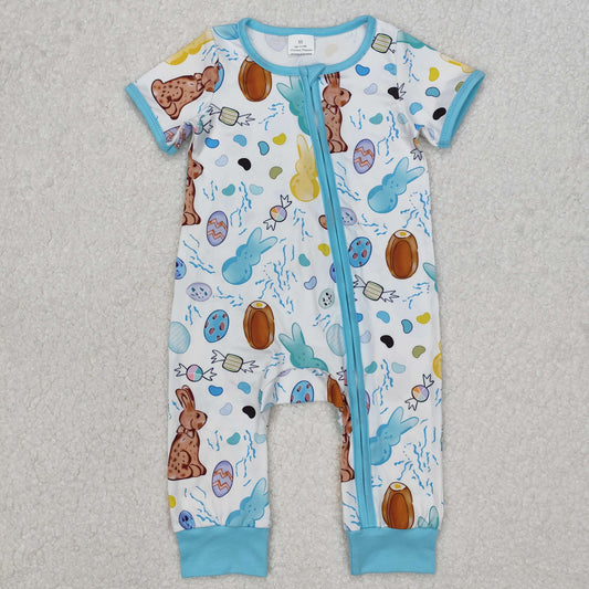 SR2713 Baby Infant Boys Easter Rabbits Zip Rompers D 3.6