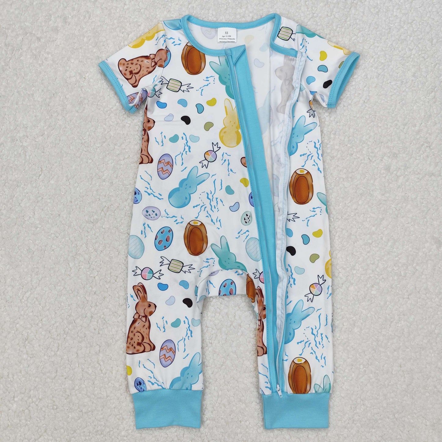SR2713   Baby Infant Boys Easter Rabbits Zip Rompers  D 3.6