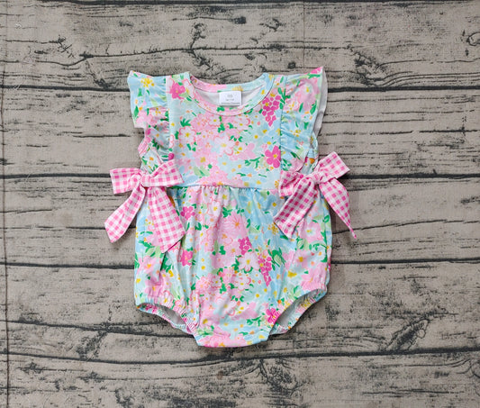 presale SR2719  Baby Infant Girls Blue Pink Flowers Bows Rompers 2025  2.20