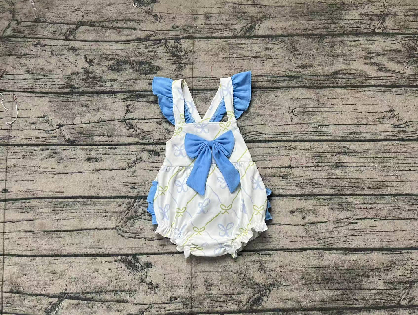 SR2720  Baby Infant Girls Blue Bows Bubbles Rompers  D 3.21