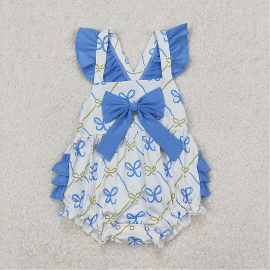 SR2720  Baby Infant Girls Blue Bows Bubbles Rompers  D 3.21