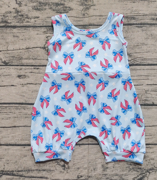 Match Baby Girls 4th Of July Bows Sleeveless Knee Length Dresses Romper   D 3.15
