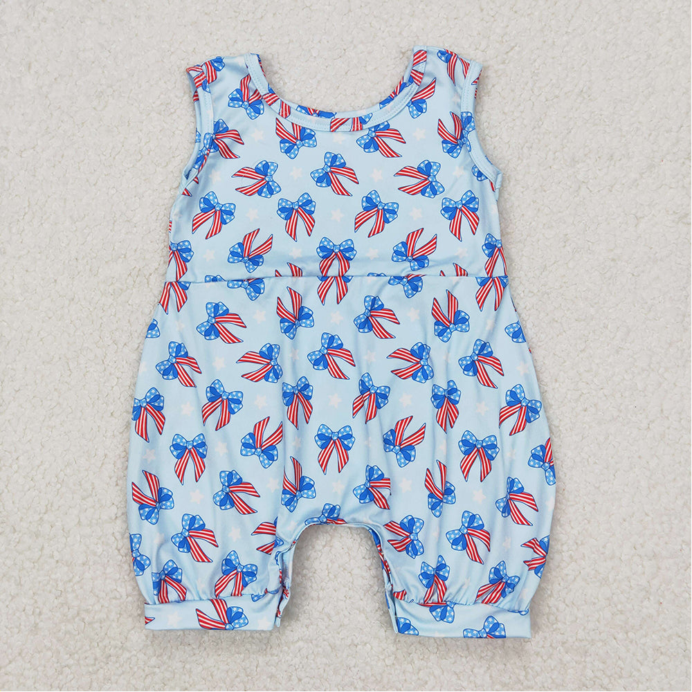 SR2729 Baby Infant Girls 4th Of July Flag Bow Coquette Rompers  D 3.17