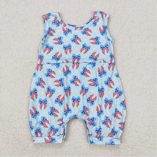 SR2729 Baby Infant Girls 4th Of July Bows Summer Rompers D 3.17