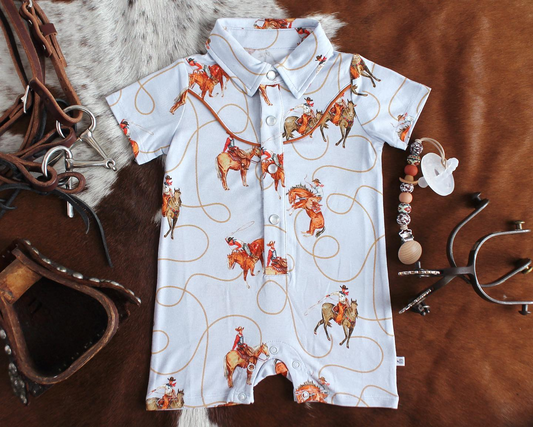 presale SR2737 Baby Infant Boys Western Rodeo Cowboy Rompers  D 2.8