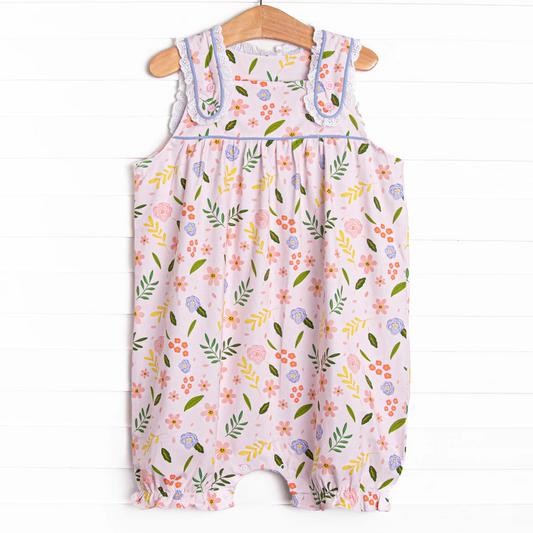 presale SR2738 Baby Infant Girls Pink Flowers Straps Rompers   D 2.8