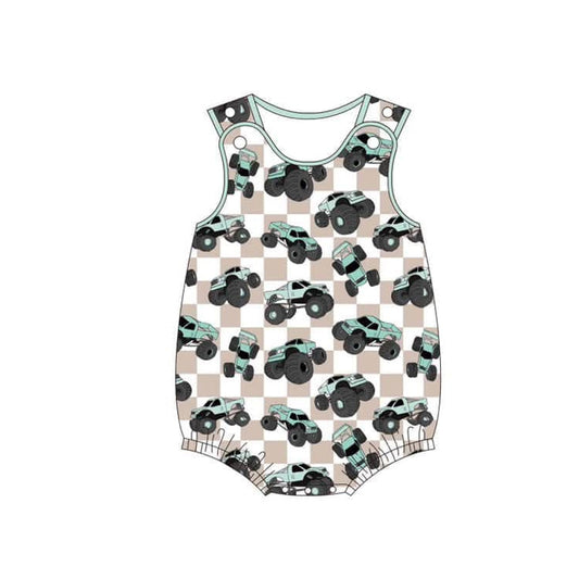presale SR2742 Baby Infant Boys Khaki Trucks Sleeveless Rompers D 2.10