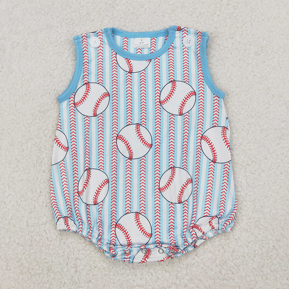 SR2743  Baby Infant Boys Baseball Stripes Sleeveless Romper  D 4.4