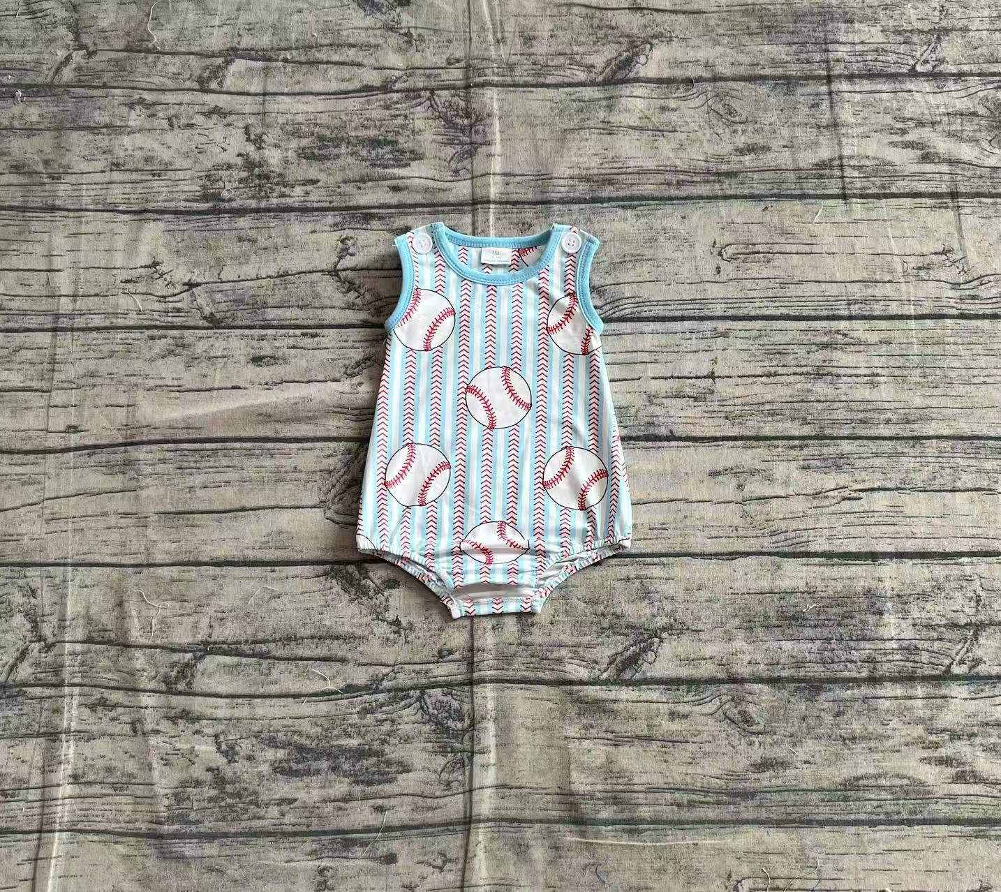 SR2743  Baby Infant Boys Baseball Stripes Sleeveless Romper  D 4.4