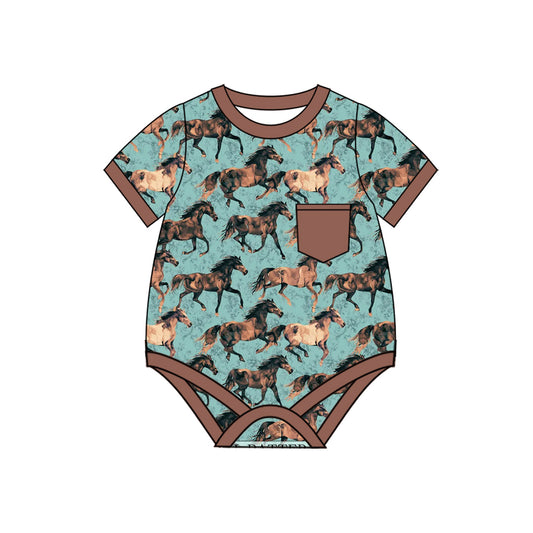 presale SR2746 Baby Infant Boys Western Horse Pocket Rompers D 2.11