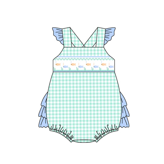 presale SR2750 Baby Infant Girls Fishes Ruffle Straps Rompers D 2.11
