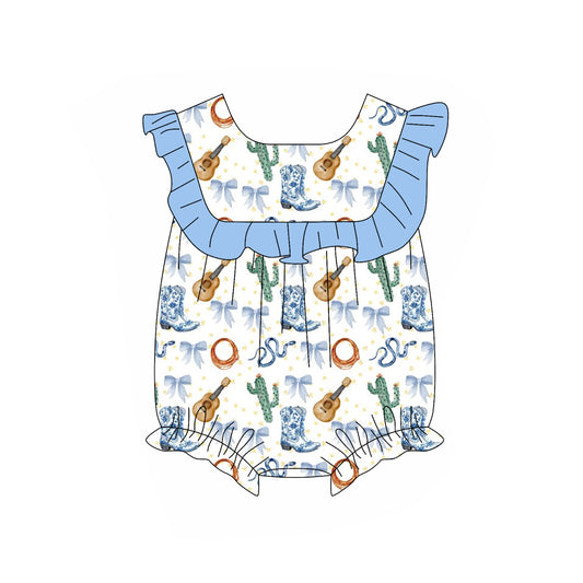 presale SR2751  Baby Infant Girls Western Boots Cactus Ruffle Rompers  D 2.11
