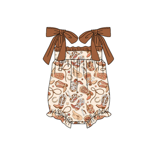 presale SR2752 Baby Infant Girls Western Boots Cactus Ruffle Rompers D 2.11