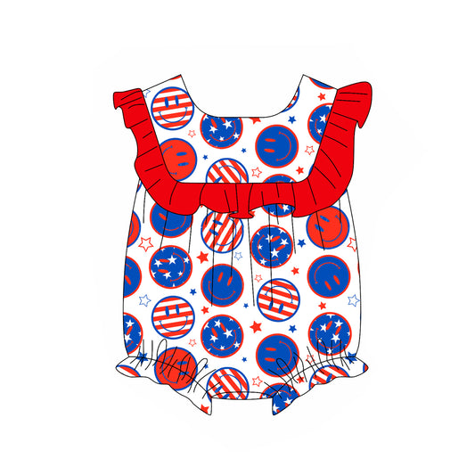 presale SR2754 Baby Infant Girls 4th Of July Smile Ruffle Rompers D 2.11