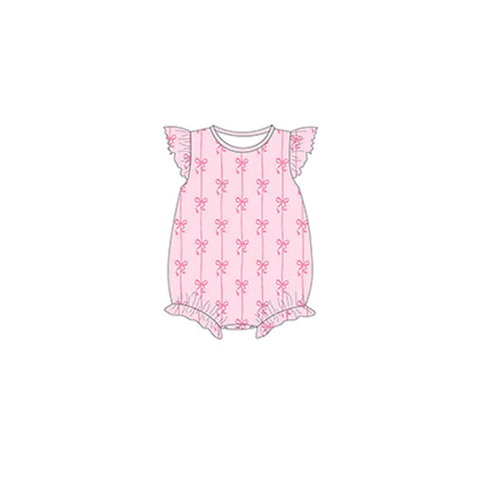 presale SR2756 Baby Infant Girls Pink Bows Stripes Flutter Sleeve Rompers  D 2.13