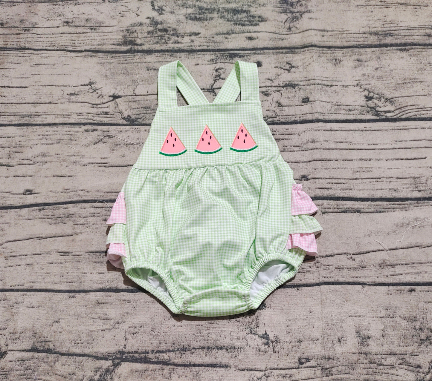 SR2764 Baby Infant Girls Summer Wateremelon Green Ruffles Rompers   D 4.9