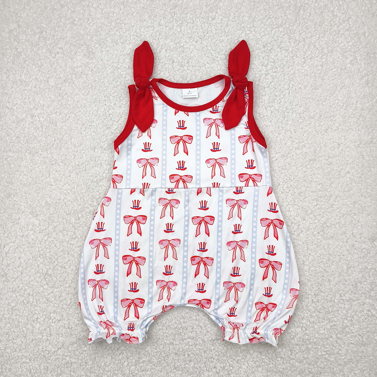 SR2765 Baby Infant Girls 4th Of July Red Bows Romper