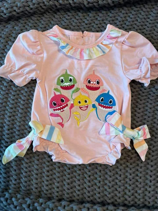 presale SR2766 Shark Color Bow Pink Lantern Sleeve Short Sleeve Bodysuit  D 2.13