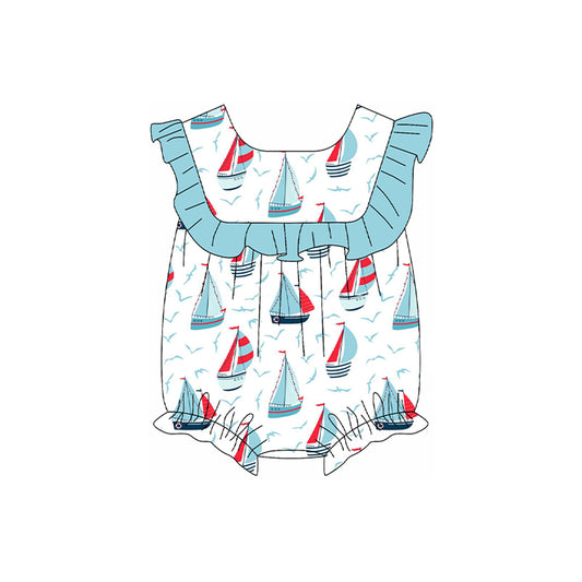 presale SR2773 Baby Infant Girls Sailboat Ruffle Rompers D 2.14