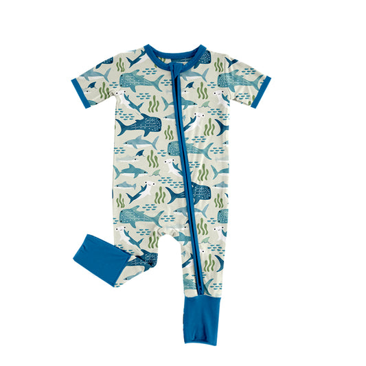 presale SR2777  Baby Infant Boys Sharks Short Sleeve Zip Rompers  2025 2.15