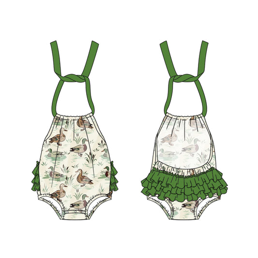 presale SR2779  Baby Infant Girls Southern Ducks Green Halter Rompers  2025 2.15
