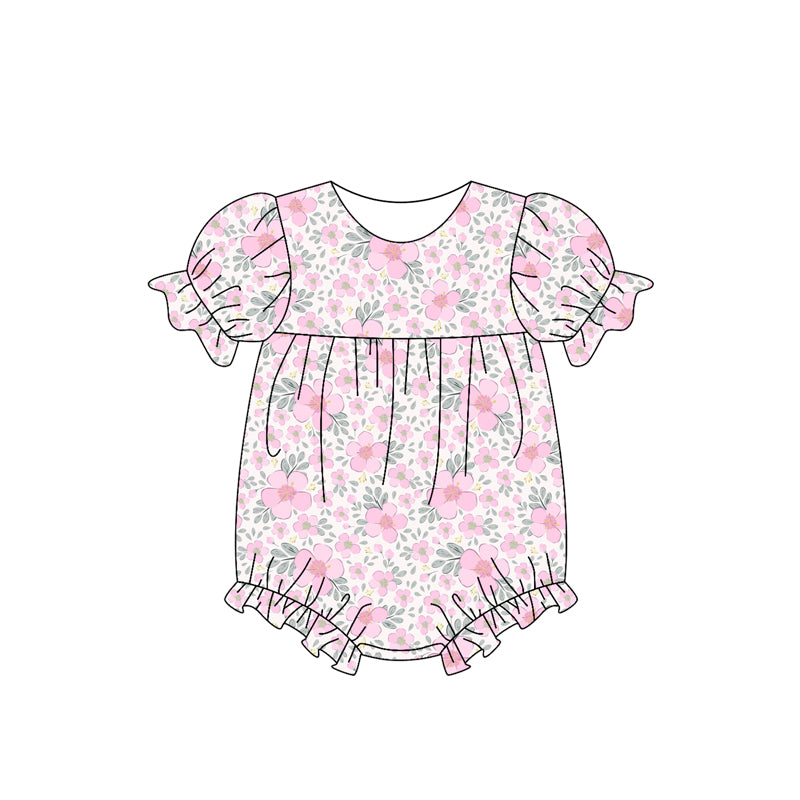 SR2782  Baby Infant Girls Pink Flowers Leaves Rompers  D 3.15