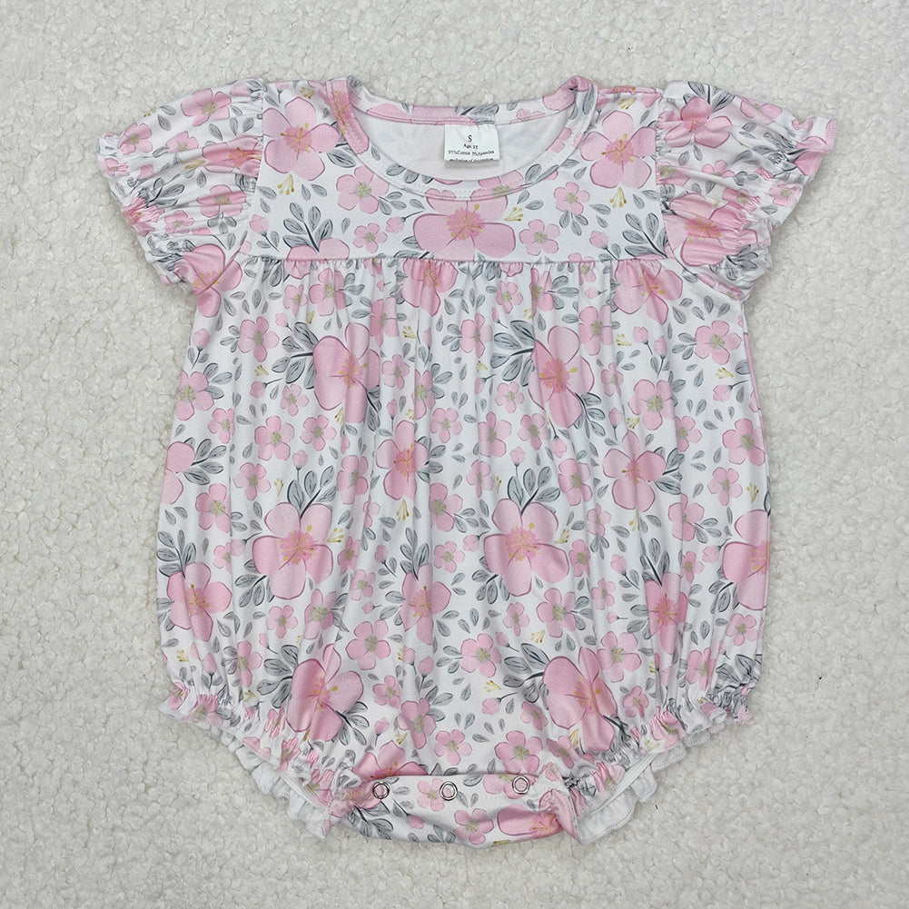 SR2782  Baby Infant Girls Pink Flowers Leaves Rompers  D 3.15