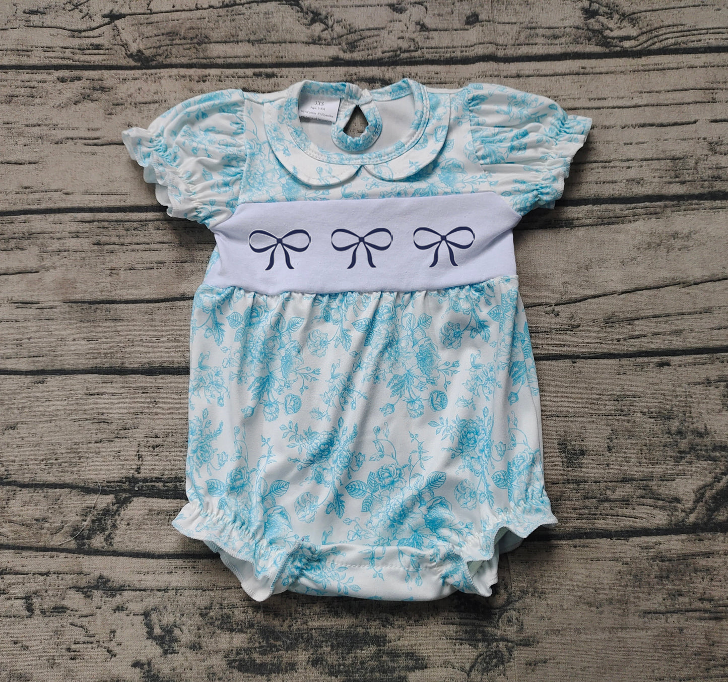 SR2784 Baby Infant Girls Blue Flowers Bows Rompers  D 3.21