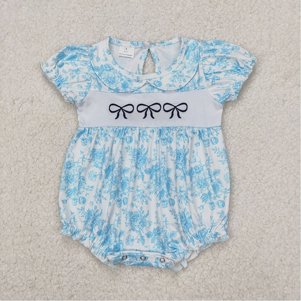 SR2784 Baby Infant Girls Blue Flowers Bows Rompers  D 3.21