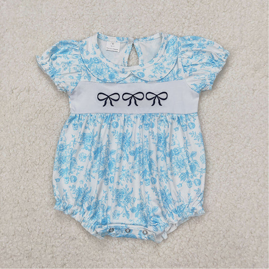 SR2784 Baby Infant Girls Blue Flowers Bows Rompers D 3.21