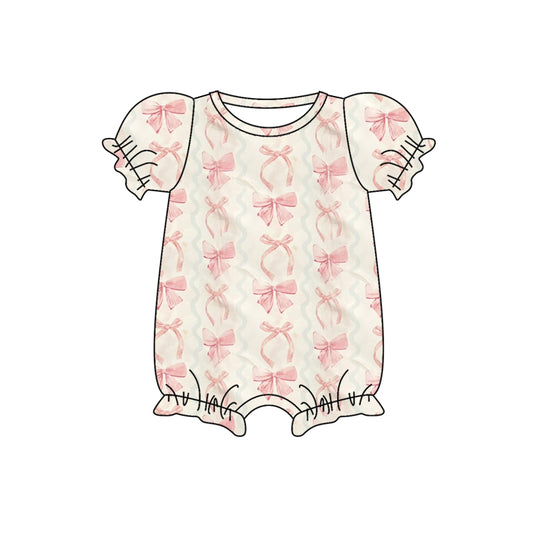 presale SR2786 Baby Infant Girls Pink Bows Short Sleeve Rompers   2025 2.15
