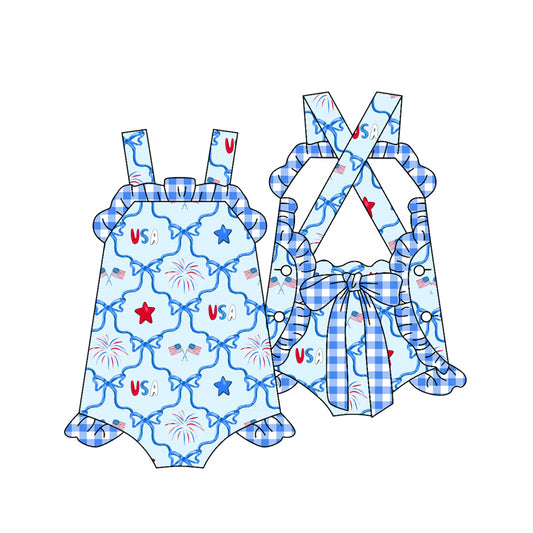 presale SR2787 Baby Infant Girls 4th Of July USA Flag Straps Rompers   2025 2.15