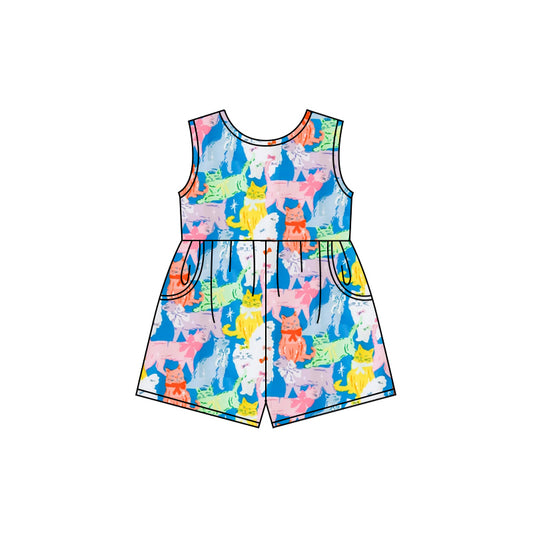 presale SR2788 Baby Girls Colorful Cats Bows Pockets Jumpsuits 2025 2.17