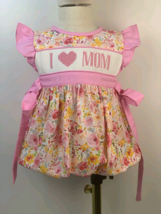 presale SR2793 Baby Infant Girls I Love Mom Pink Flowers Bows Rompers 2025 2.17