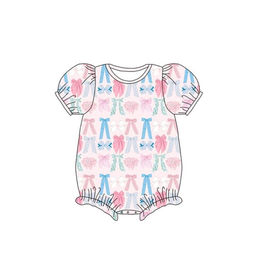 presale SR2794  Baby Infant Girls Pink Colorful Bows Short Sleeve Rompers 2025 2.17