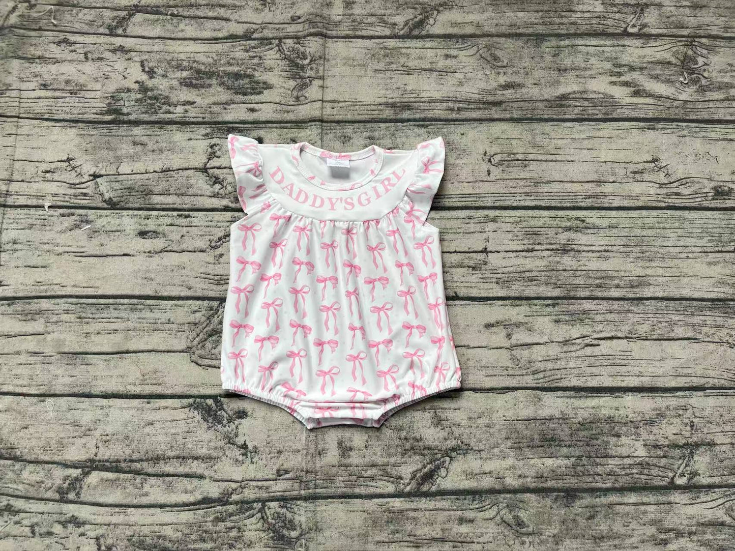SR2806 Baby Infant Girls Daddy's Girl Bows Flutter Sleeve Rompers   D 3.21