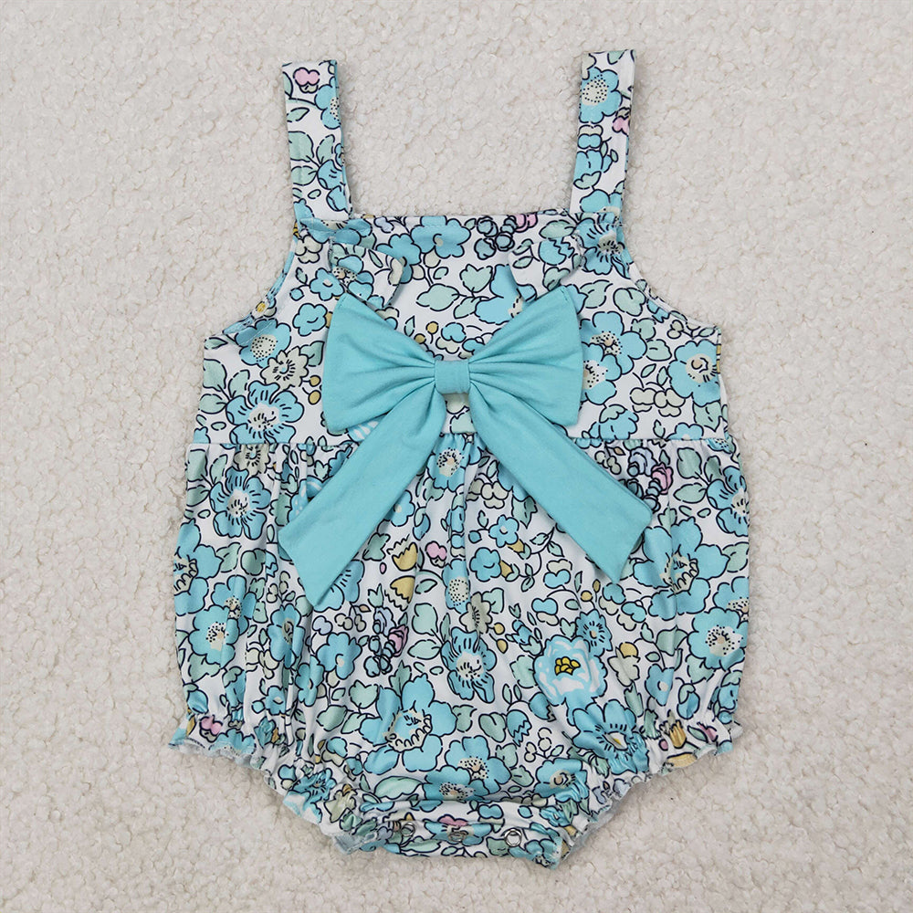 Match Baby Girls Blue Flowers Big Bow Rompers Dresses D 4.1