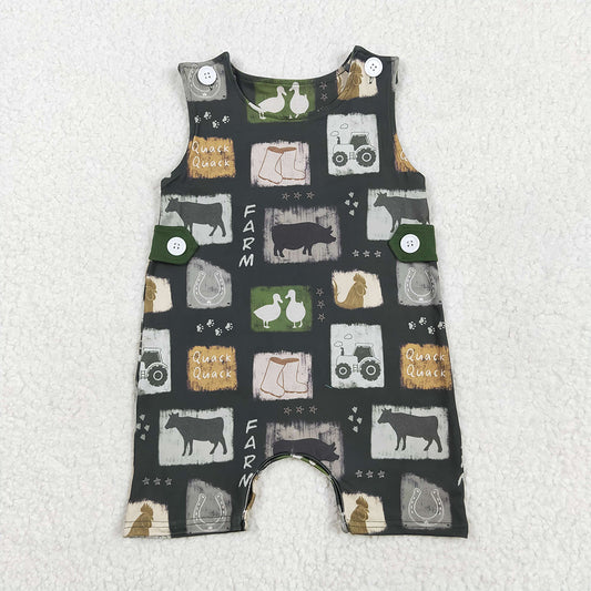 SR2874  Baby Infant Boys Western Cow Boots Buttons Rompers D 5.17