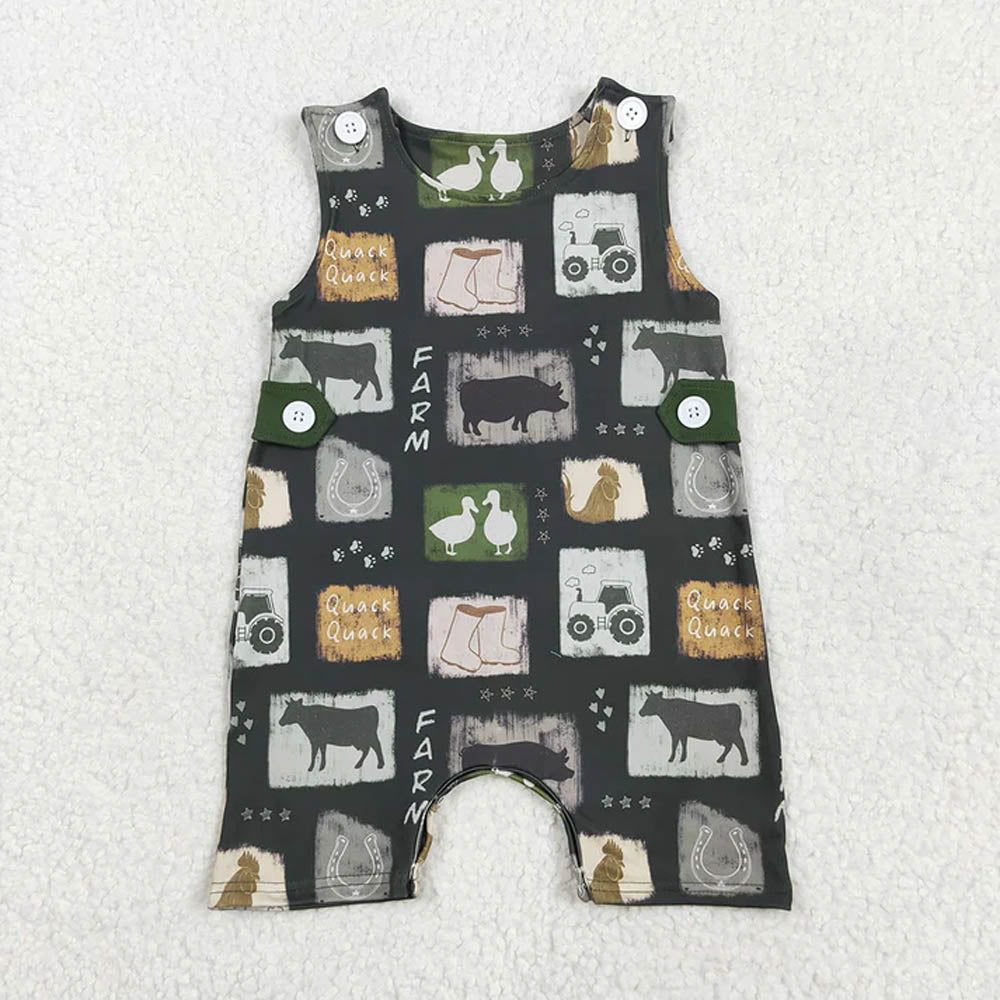 Sibling Baby Boys Western Cow Farm Rompers Outfits Sets  D 7.8