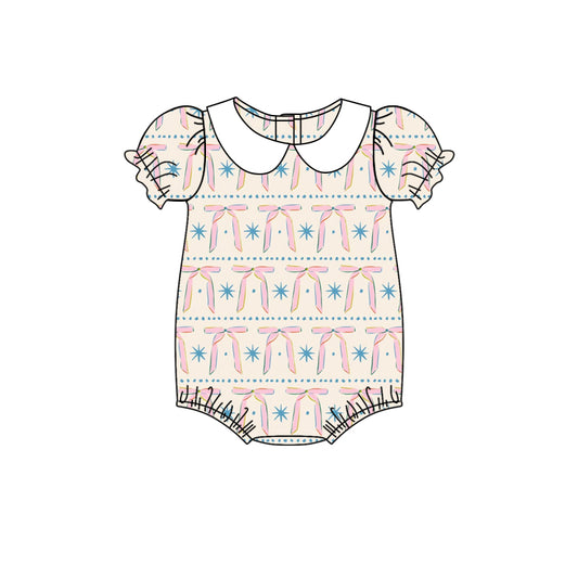 presale SR2879 Baby Infant Girls Pink Bows Short Sleeve Rompers D 3.5