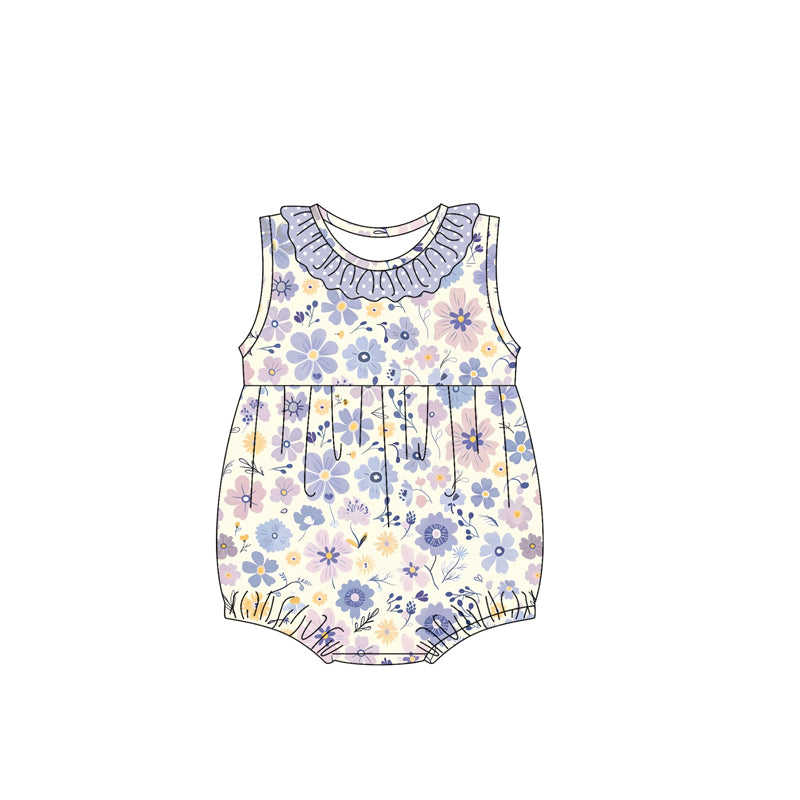 SR2883  Baby Infant Girls Light Blue Flowers Sleeveless Rompers D 3.31