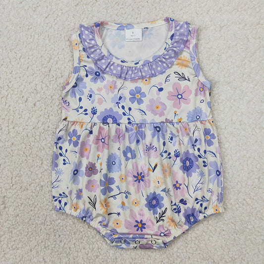 SR2883 Baby Infant Girls Light Blue Flowers Sleeveless Rompers D 3.31
