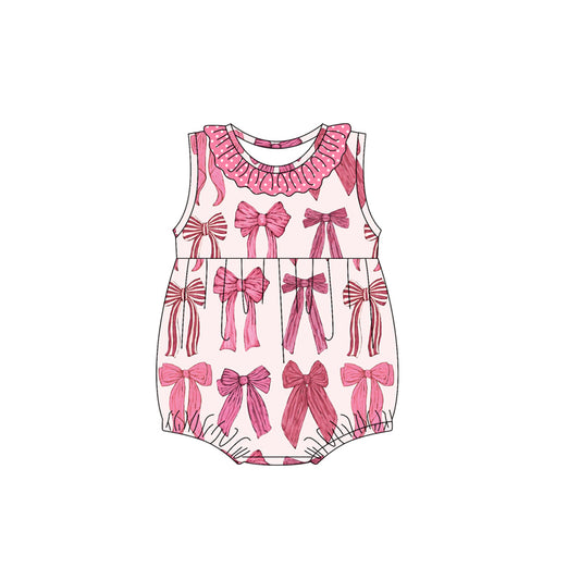 presale SR2884 Baby Infant Girls Pink Coquette Bows Sleeveless Rompers D 3.5