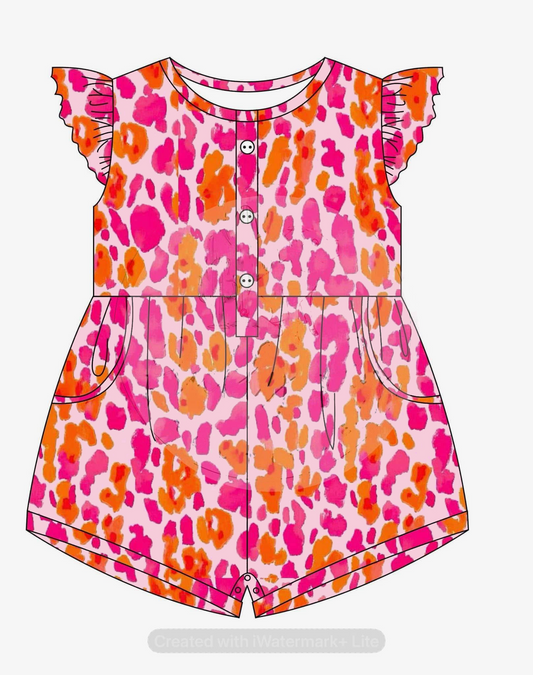presale SR2887 Baby Girls Pink Leopard Pockets Shorts Jumpsuits  D 3.5