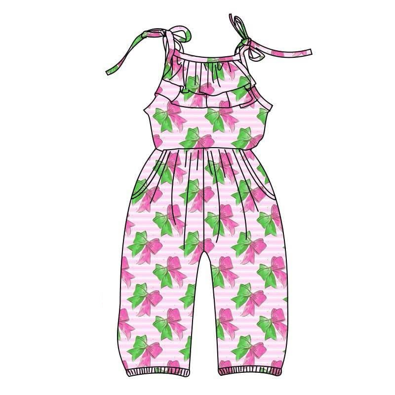 presale SR2890  Baby Girls Watermelon Bows Straps Jumpsuits D 3.5