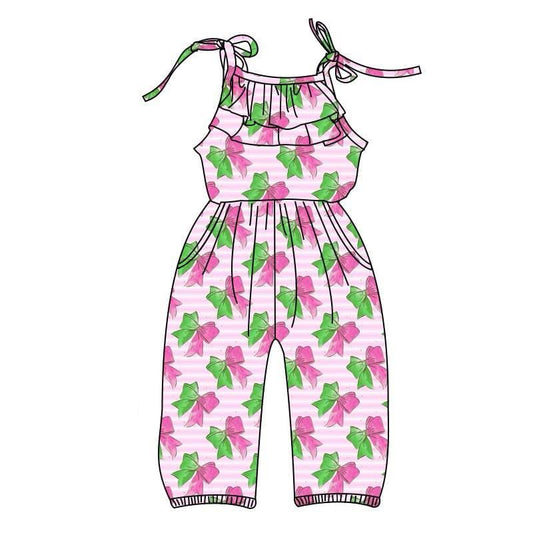 presale SR2890  Baby Girls Watermelon Bows Straps Jumpsuits D 3.5