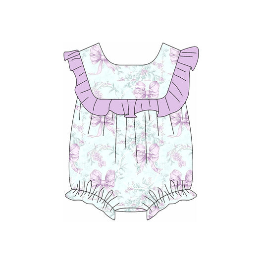 presale SR2891 Baby Infant Girls Purple Flowers Flutter Sleeve Rompers D 3.5