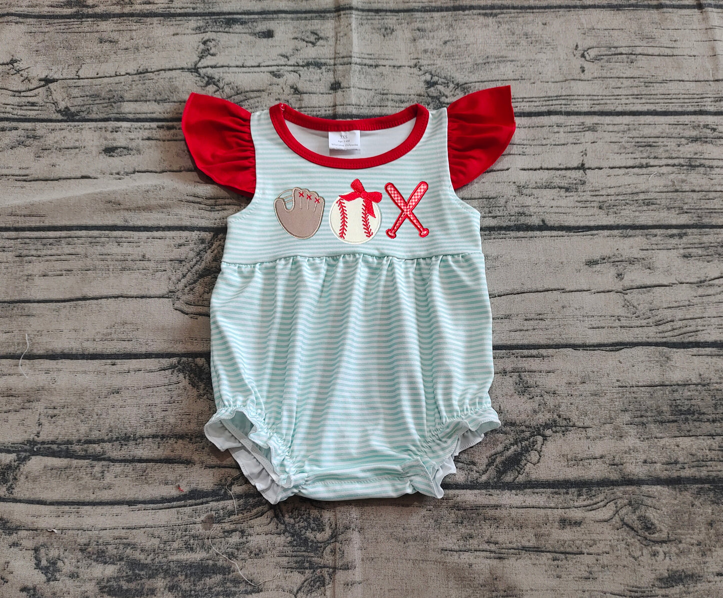 SR2892  Baby Infant Girls Baseball Flutter Sleeve Rompers D 814 22