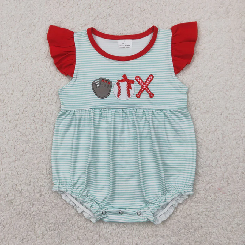 Match Embroidery Baby Girls Baseball Summer Rompers Outfits Sets  D 814 23